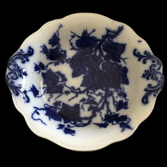 Antique James Kent China 10-1/2" Flow Blue Serving Bowl Grapevine Ivy Circa 1910 - Picture 10 of 12